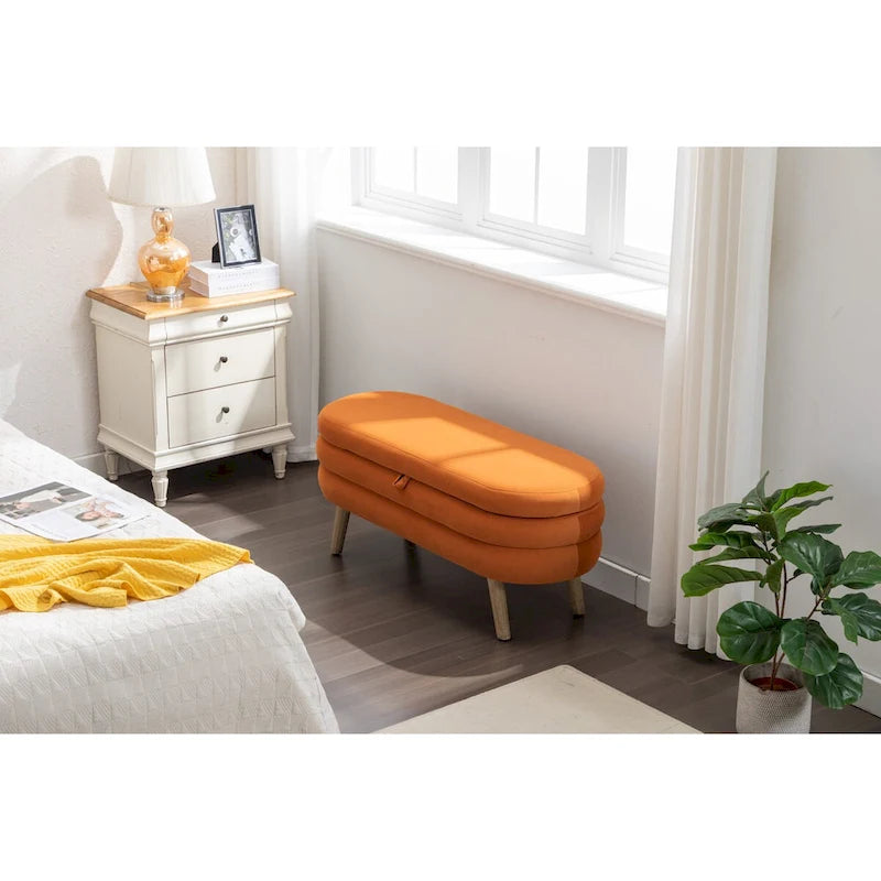 Banc de rangement en tissu de velours Banc de chambre à coucher avec pieds en bois pour salon, chambre à coucher, intérieur