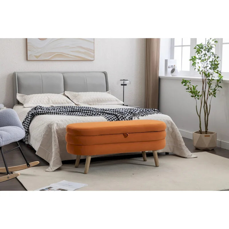 Banc de rangement en tissu de velours Banc de chambre à coucher avec pieds en bois pour salon, chambre à coucher, intérieur