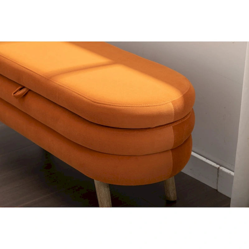 Banc de rangement en tissu de velours Banc de chambre à coucher avec pieds en bois pour salon, chambre à coucher, intérieur