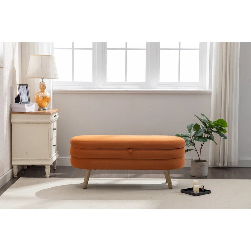 Banc de rangement en tissu de velours Banc de chambre à coucher avec pieds en bois pour salon, chambre à coucher, intérieur