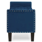 Banc de rangement capitonné avec boutons et clous décoratifs, siège rembourré doux avec accoudoirs pour entrée ou salon, banc de lit - Bleu marine