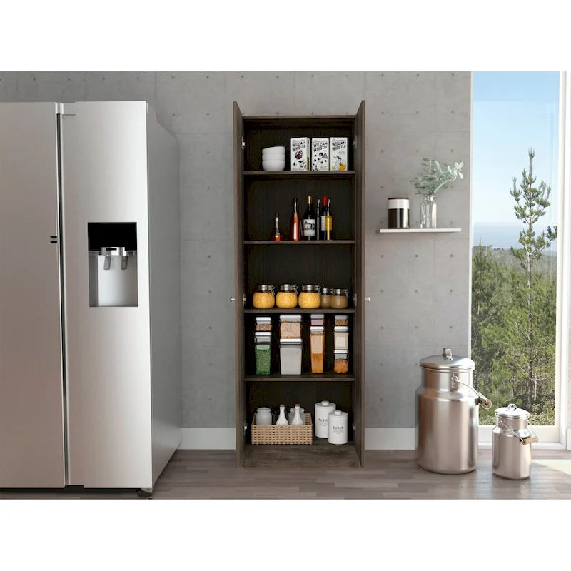 Garde-manger multistockage, cinq étagères, meuble à double porte