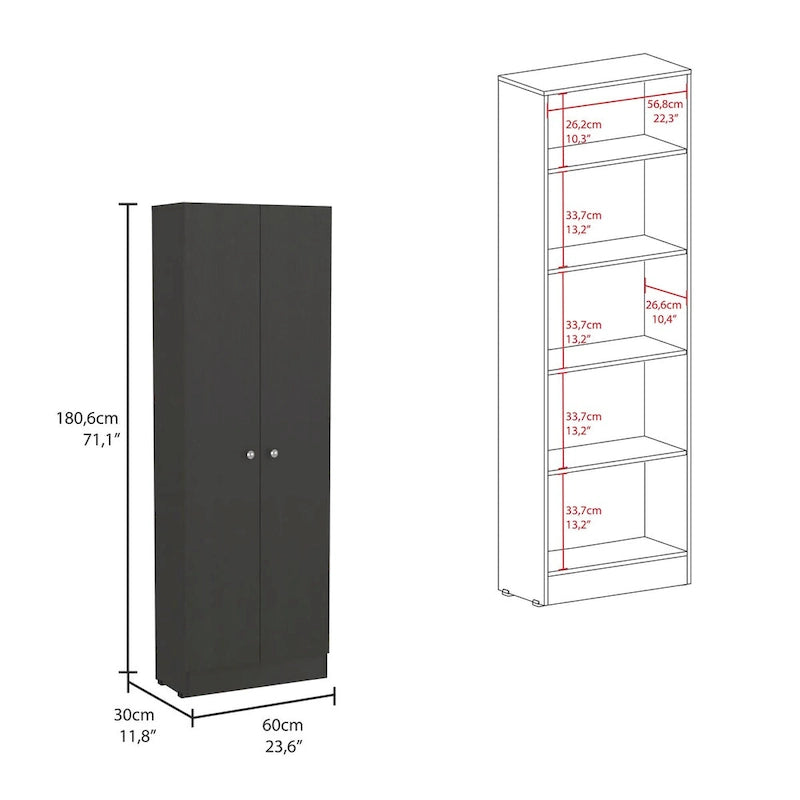 Garde-manger multistockage, cinq étagères, meuble à double porte