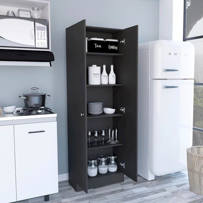 Garde-manger multistockage, cinq étagères, meuble à double porte