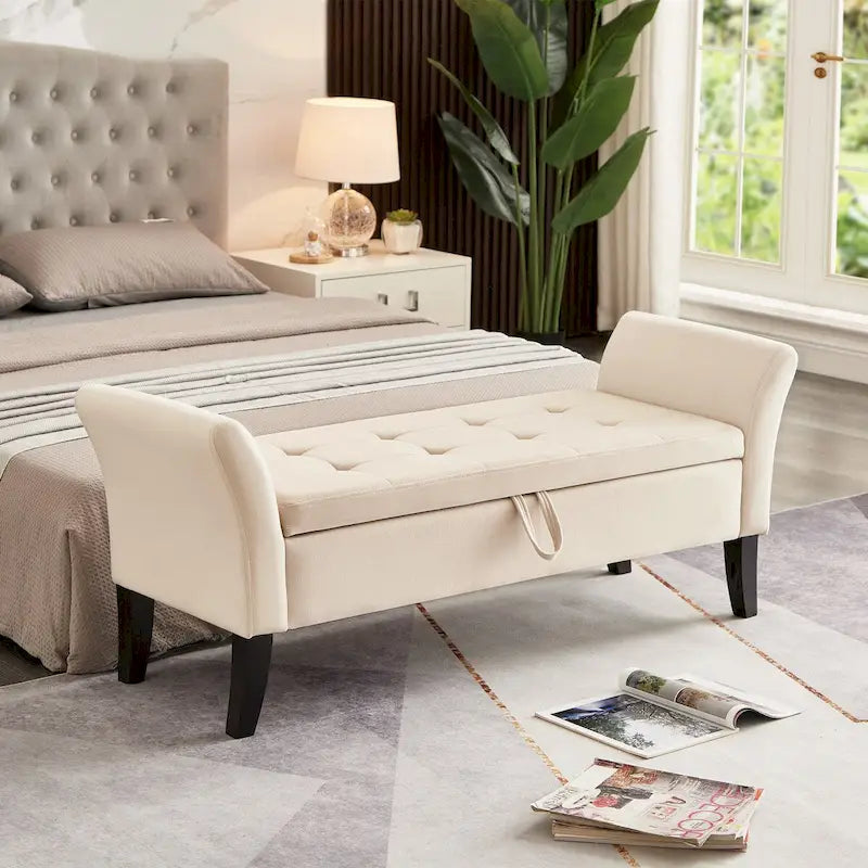 Banc de lit 51,5 po avec rangement, canapé-lit peu encombrant en velours pour salon, appartement et bureau
