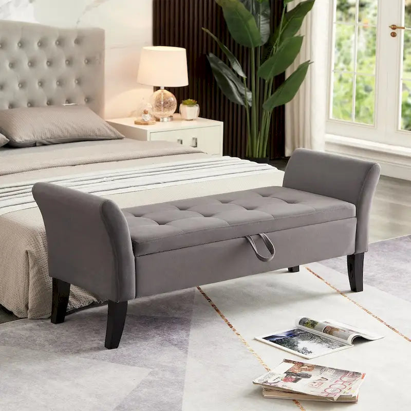 Banc de lit 51,5 po avec rangement, canapé-lit peu encombrant en velours pour salon, appartement et bureau