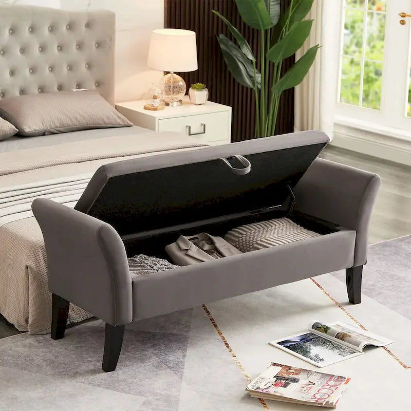 Banc de lit 51,5 po avec rangement, canapé-lit peu encombrant en velours pour salon, appartement et bureau