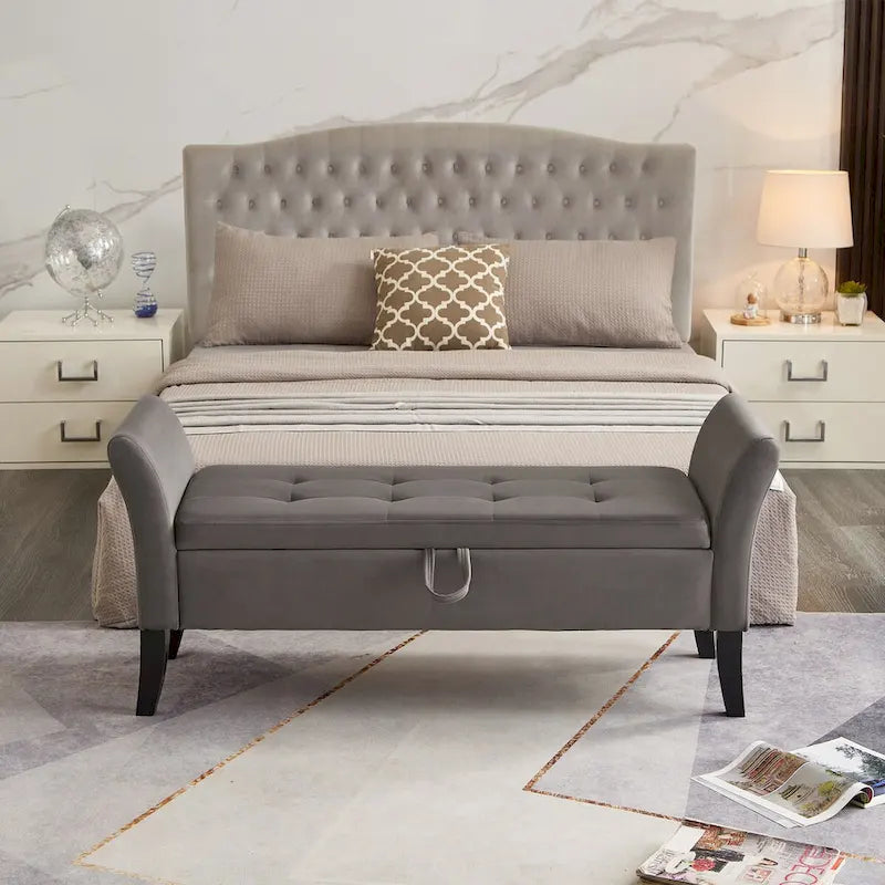Banc de lit 51,5 po avec rangement, canapé-lit peu encombrant en velours pour salon, appartement et bureau