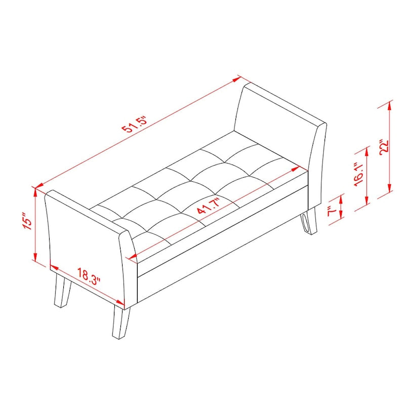 Banc de lit 51,5 po avec rangement, canapé-lit peu encombrant en velours pour salon, appartement et bureau