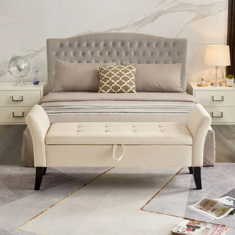 Banc de lit 51,5 po avec rangement, canapé-lit peu encombrant en velours pour salon, appartement et bureau