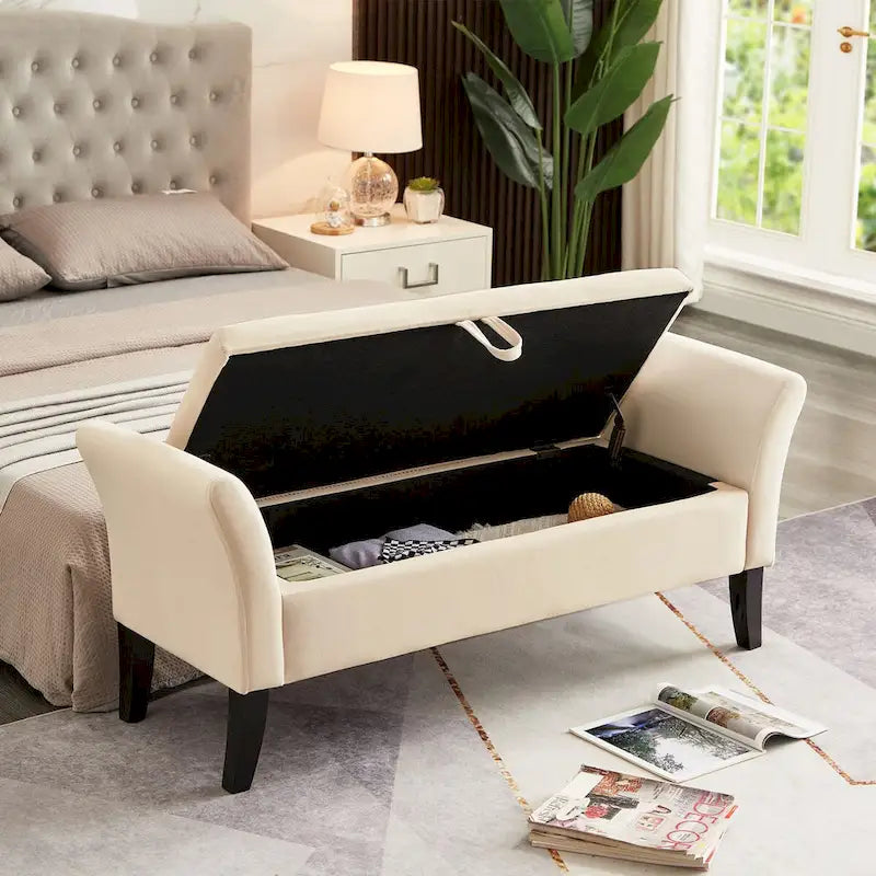 Banc de lit 51,5 po avec rangement, canapé-lit peu encombrant en velours pour salon, appartement et bureau