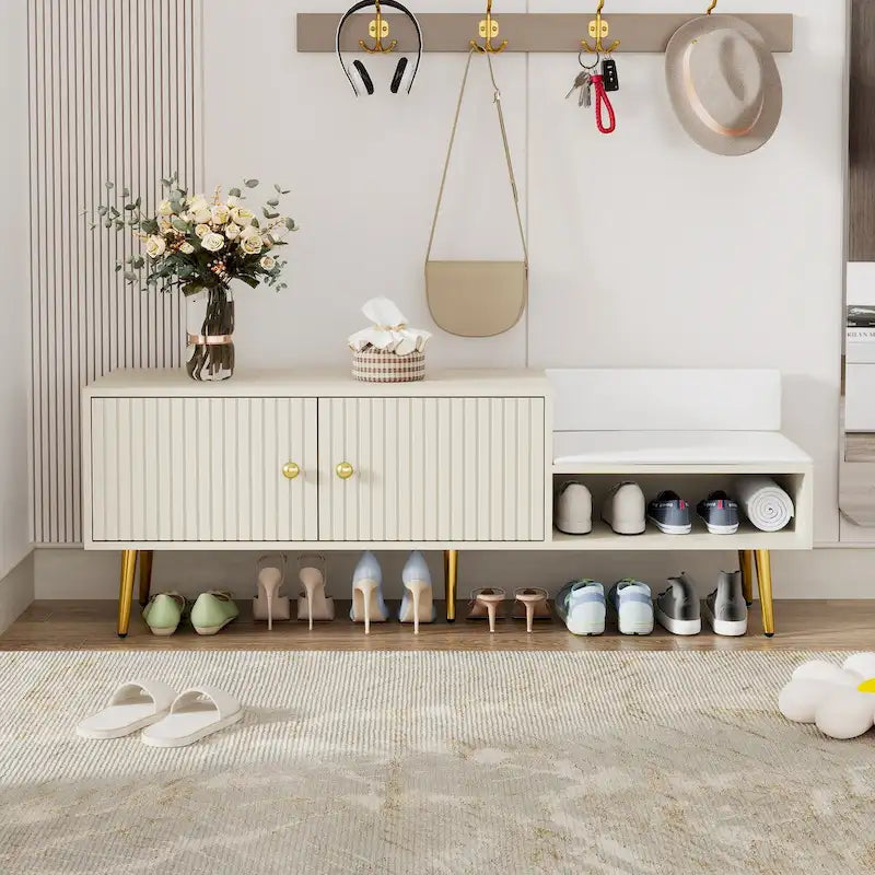 Banc de rangement pour chaussures moderne avec rangement dissimulé et coussins rembourrés pour chambre à coucher, salon et entrée