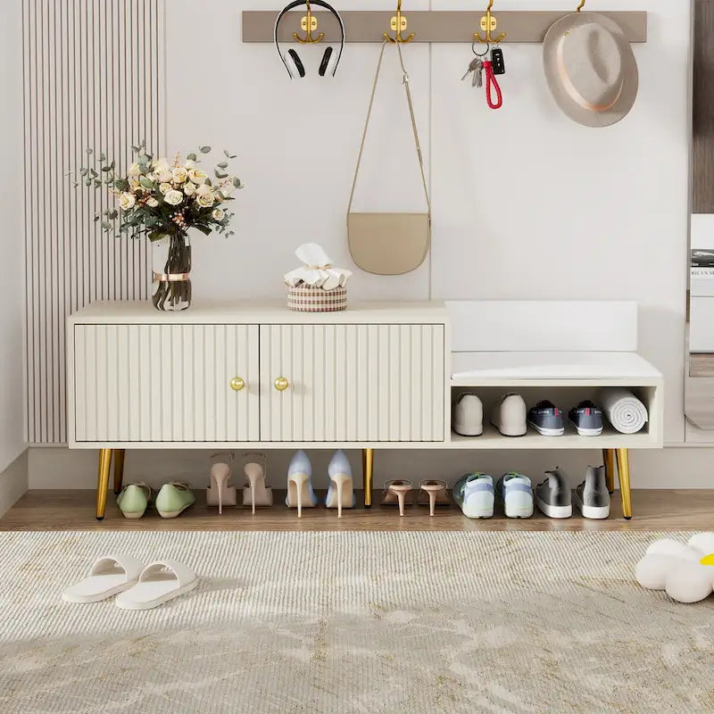Banc de rangement pour chaussures moderne avec rangement dissimulé et coussins rembourrés pour chambre à coucher, salon et entrée