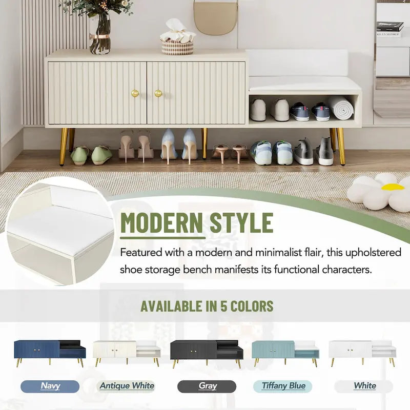 Banc de rangement pour chaussures moderne avec rangement dissimulé et coussins rembourrés pour chambre à coucher, salon et entrée
