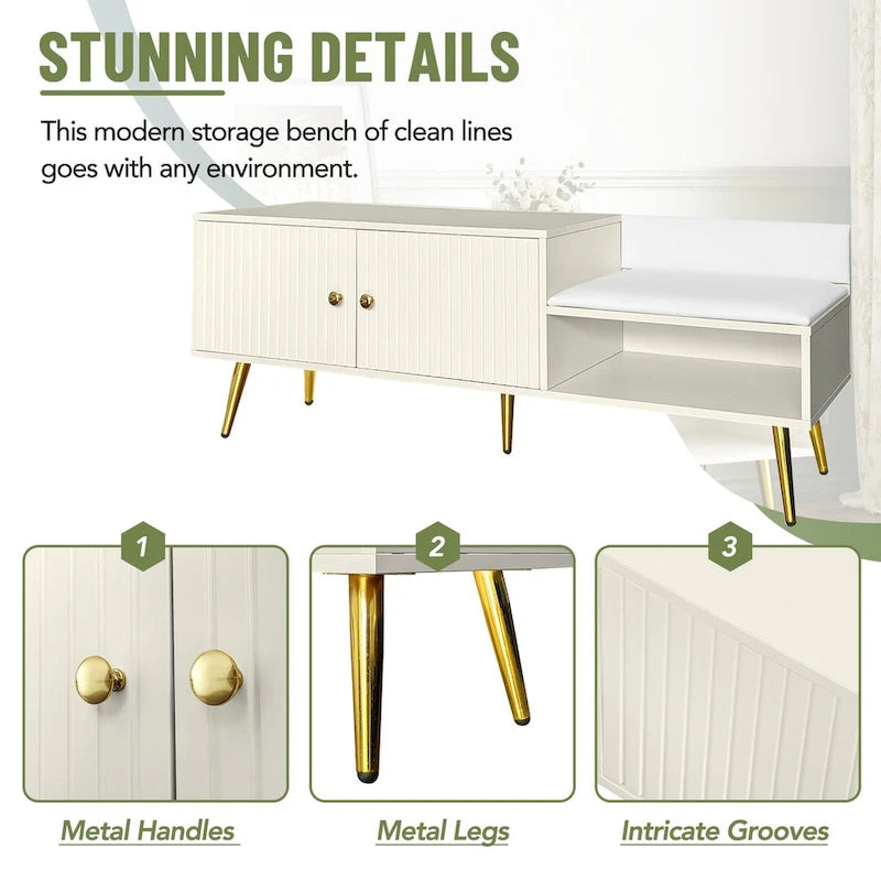 Banc de rangement pour chaussures moderne avec rangement dissimulé et coussins rembourrés pour chambre à coucher, salon et entrée