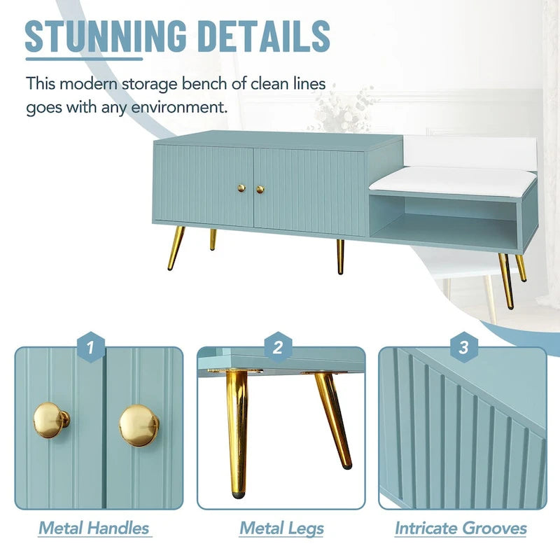 Banc de rangement pour chaussures moderne avec rangement dissimulé et coussins rembourrés pour chambre à coucher, salon et entrée