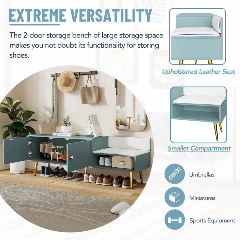 Banc de rangement pour chaussures moderne avec rangement dissimulé et coussins rembourrés pour chambre à coucher, salon et entrée