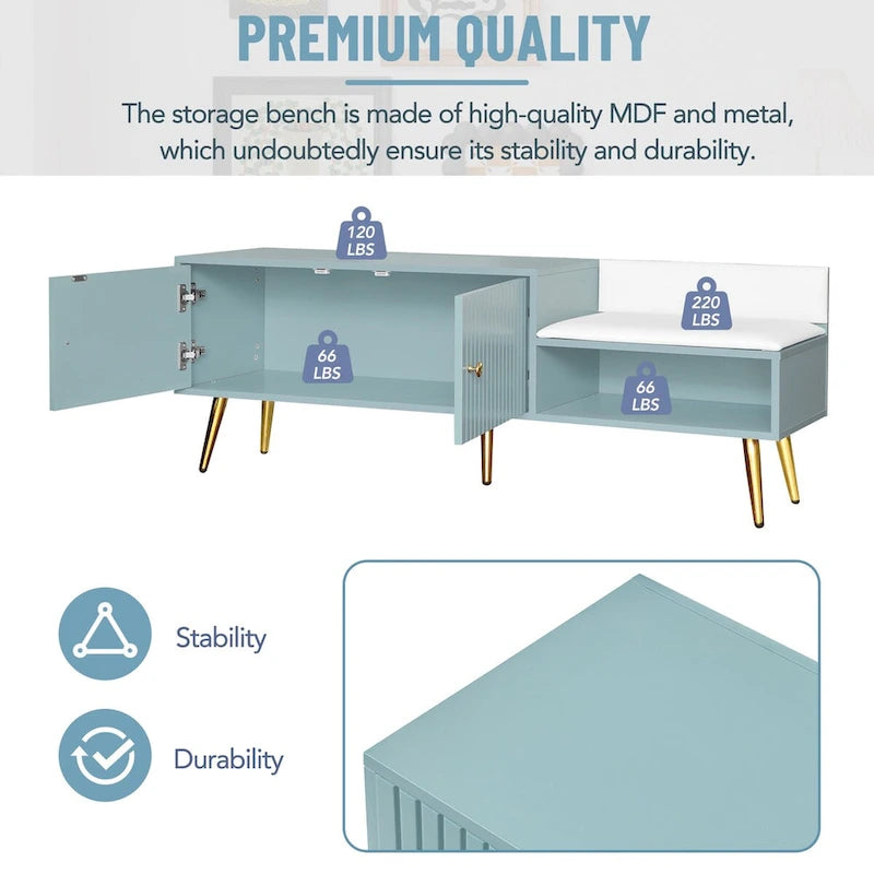 Banc de rangement pour chaussures moderne avec rangement dissimulé et coussins rembourrés pour chambre à coucher, salon et entrée