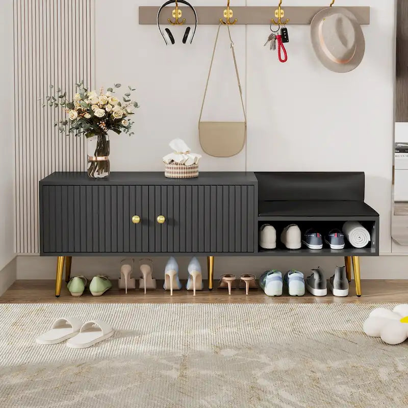 Banc de rangement pour chaussures moderne avec rangement dissimulé et coussins rembourrés pour chambre à coucher, salon et entrée