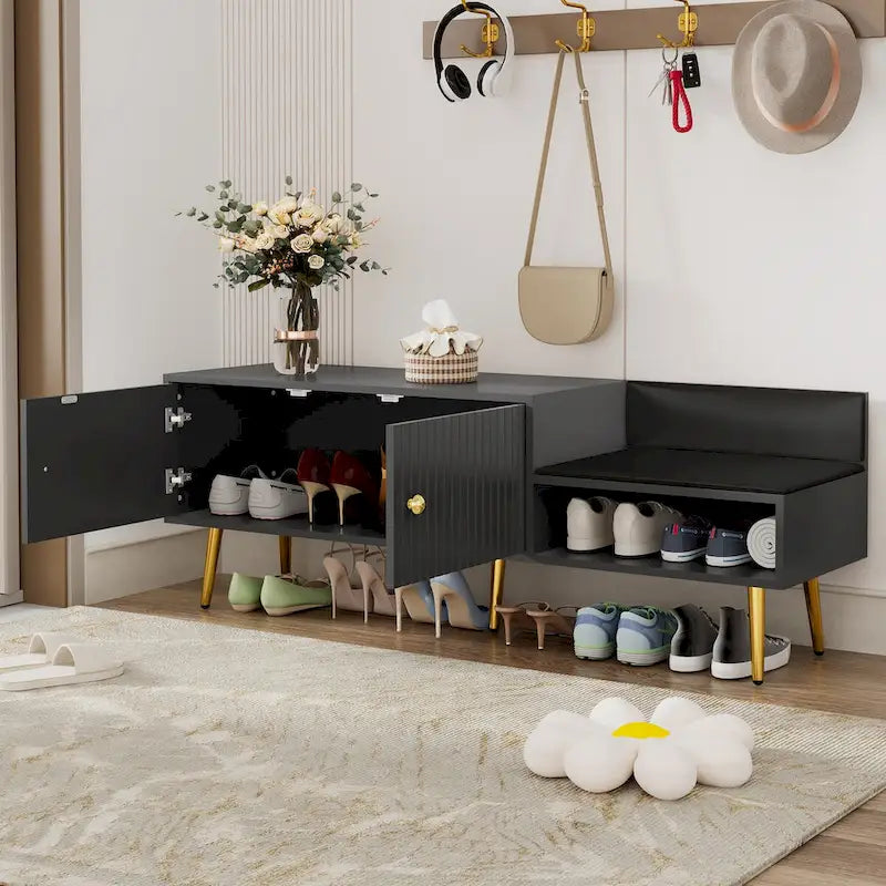 Banc de rangement pour chaussures moderne avec rangement dissimulé et coussins rembourrés pour chambre à coucher, salon et entrée