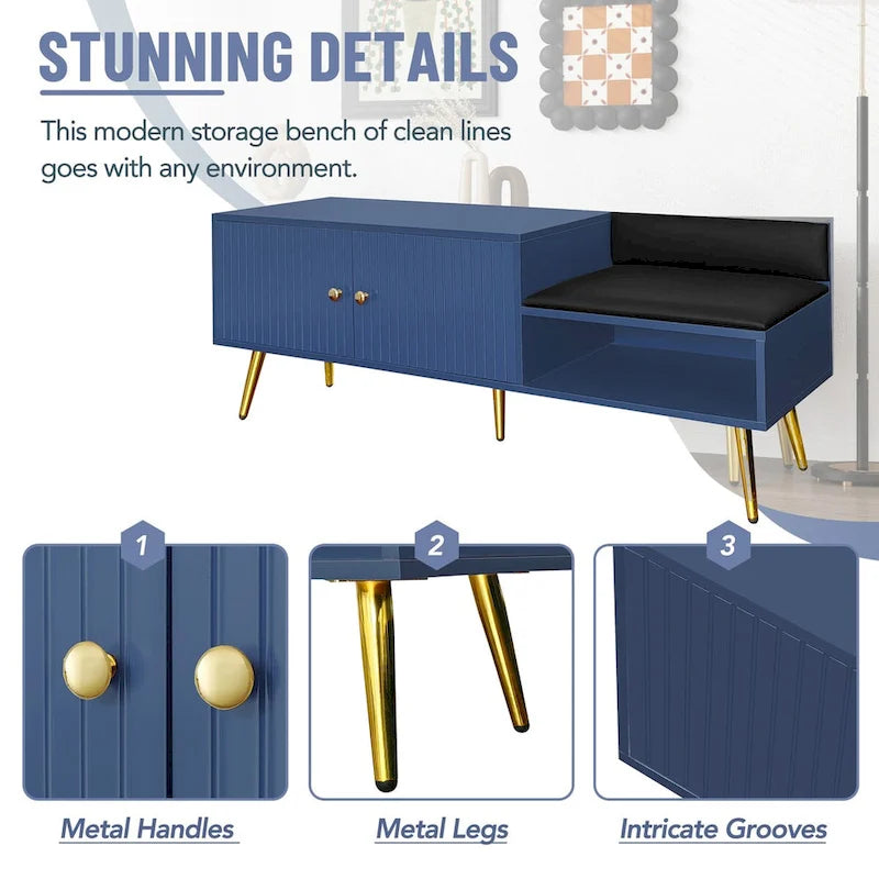 Banc de rangement pour chaussures moderne avec rangement dissimulé et coussins rembourrés pour chambre à coucher, salon et entrée