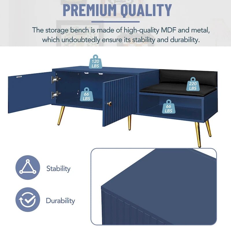 Banc de rangement pour chaussures moderne avec rangement dissimulé et coussins rembourrés pour chambre à coucher, salon et entrée