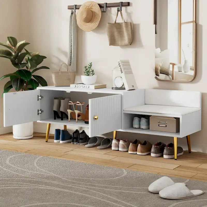 Banc de rangement pour chaussures moderne avec rangement dissimulé et coussins rembourrés pour chambre à coucher, salon et entrée