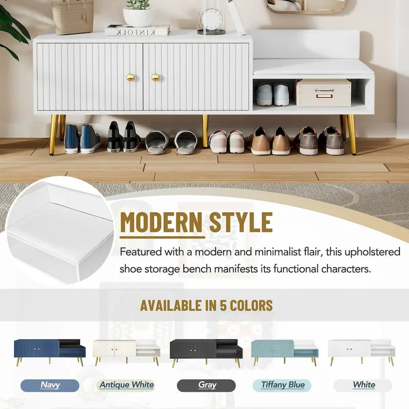 Banc de rangement pour chaussures moderne avec rangement dissimulé et coussins rembourrés pour chambre à coucher, salon et entrée