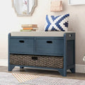 Banc de rangement avec panier amovible et 2 tiroirs, banc à chaussures entièrement assemblé avec coussin amovible (blanc délavé)