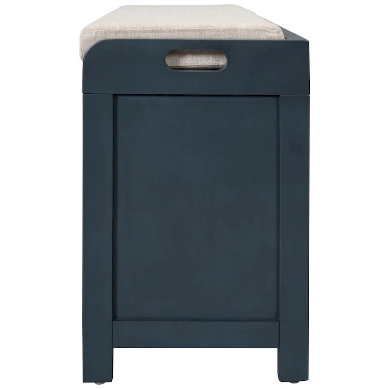 Banc de rangement avec panier amovible et 2 tiroirs, banc à chaussures entièrement assemblé avec coussin amovible (blanc délavé)