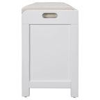 Banc de rangement avec panier amovible et 2 tiroirs, banc à chaussures entièrement assemblé avec coussin amovible (blanc délavé)