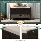 Banc de rangement avec panier amovible et 2 tiroirs, banc à chaussures entièrement assemblé avec coussin amovible (blanc délavé)