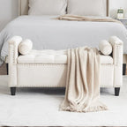 Banc de rangement en velours à capitons avec accoudoirs et garniture cloutée de 44,5 po