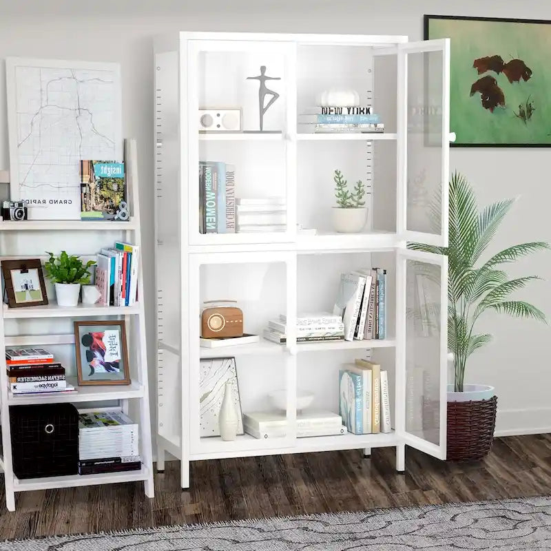 Meuble de rangement à quatre portes avec étagères réglables et pieds Meuble d'appoint en acier laminé à froid pour salon ou cuisine