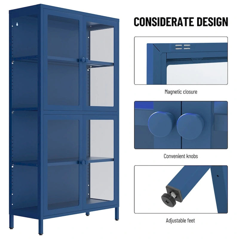 Meuble de rangement à quatre portes avec étagères réglables et pieds Meuble d'appoint en acier laminé à froid pour salon ou cuisine