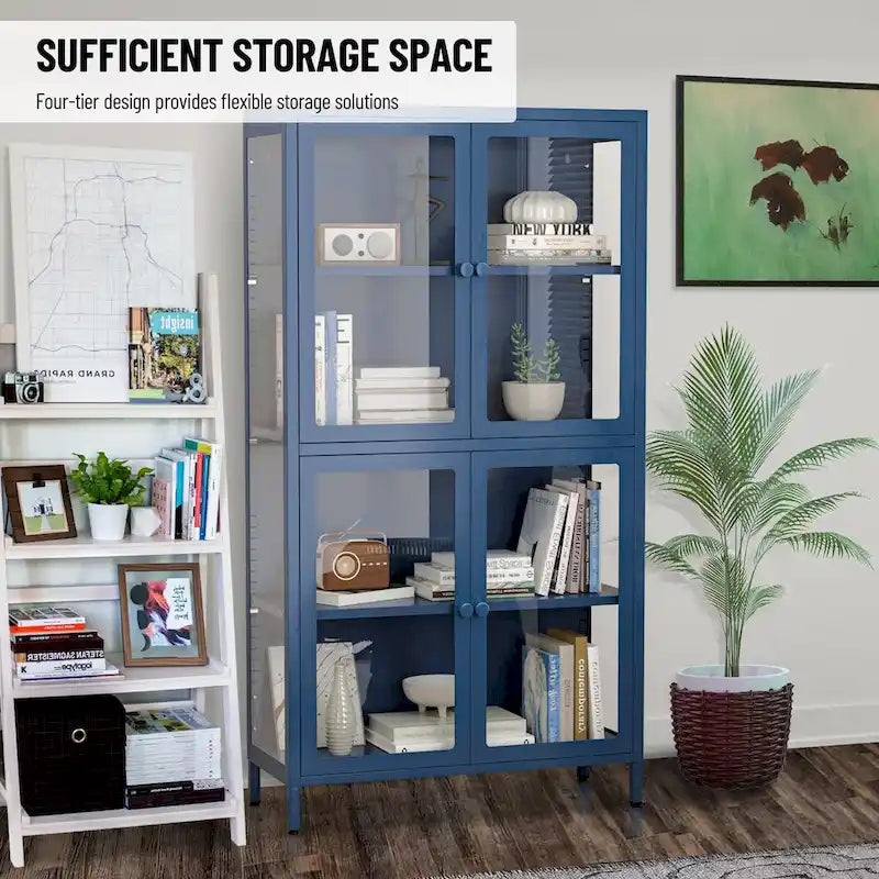 Meuble de rangement à quatre portes avec étagères réglables et pieds Meuble d'appoint en acier laminé à froid pour salon ou cuisine