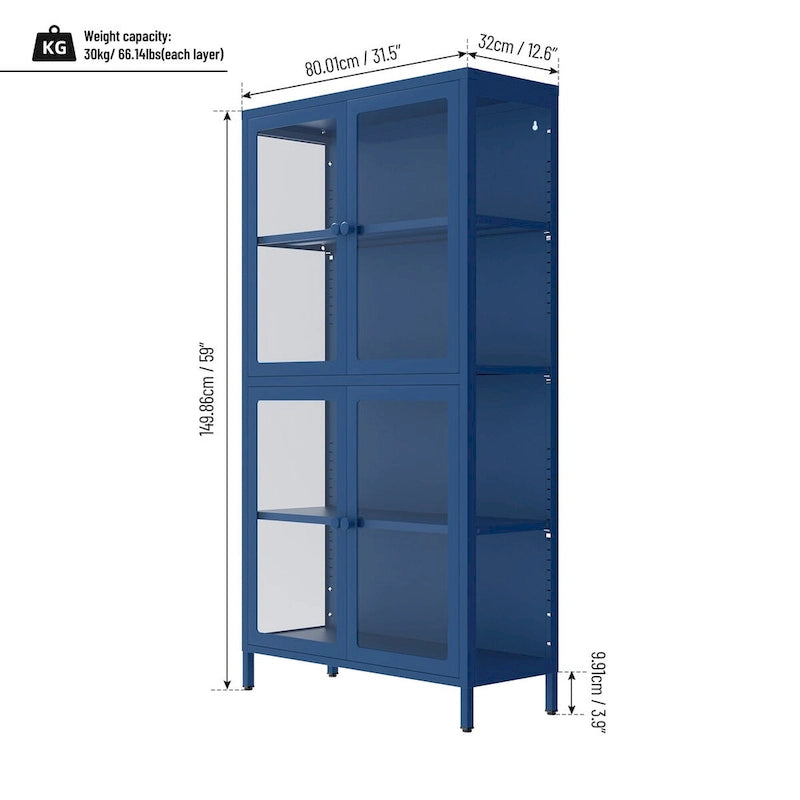 Meuble de rangement à quatre portes avec étagères réglables et pieds Meuble d'appoint en acier laminé à froid pour salon ou cuisine