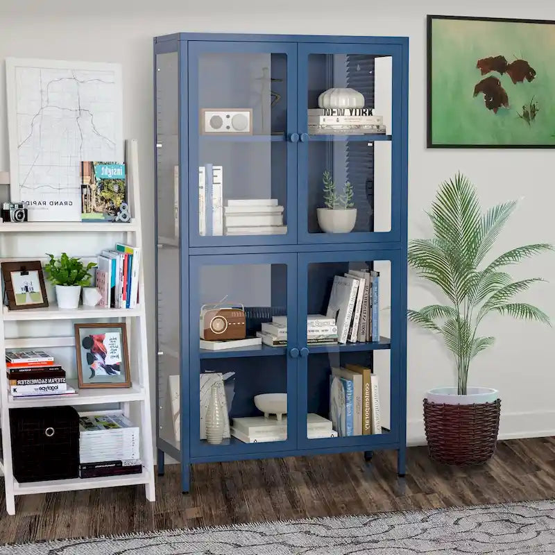 Meuble de rangement à quatre portes avec étagères réglables et pieds Meuble d'appoint en acier laminé à froid pour salon ou cuisine