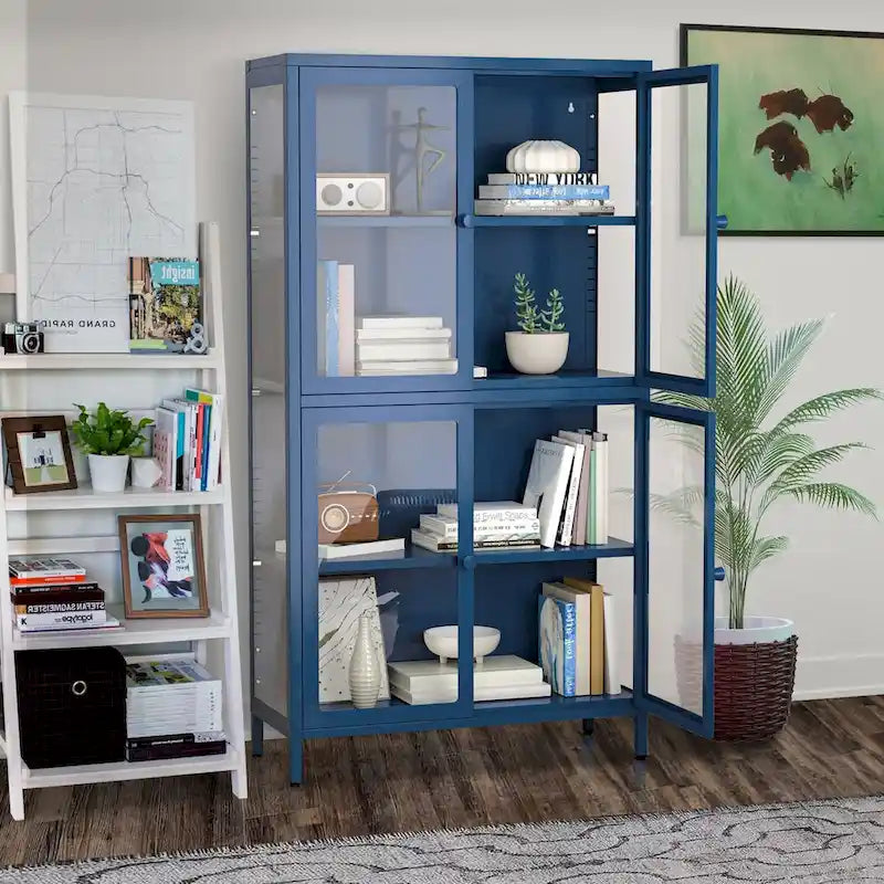 Meuble de rangement à quatre portes avec étagères réglables et pieds Meuble d'appoint en acier laminé à froid pour salon ou cuisine