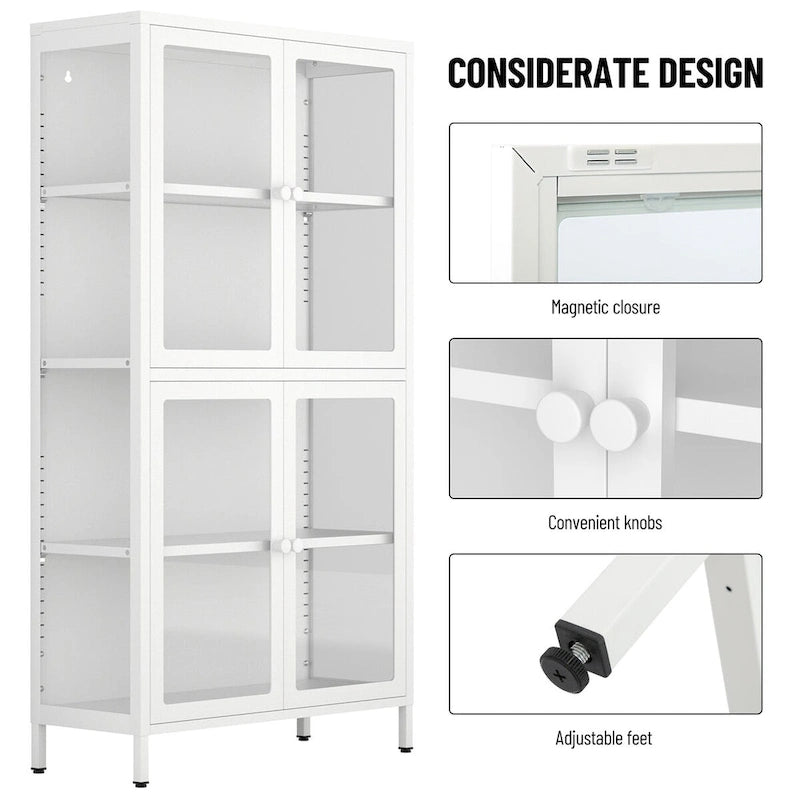 Meuble de rangement à quatre portes avec étagères réglables et pieds Meuble d'appoint en acier laminé à froid pour salon ou cuisine