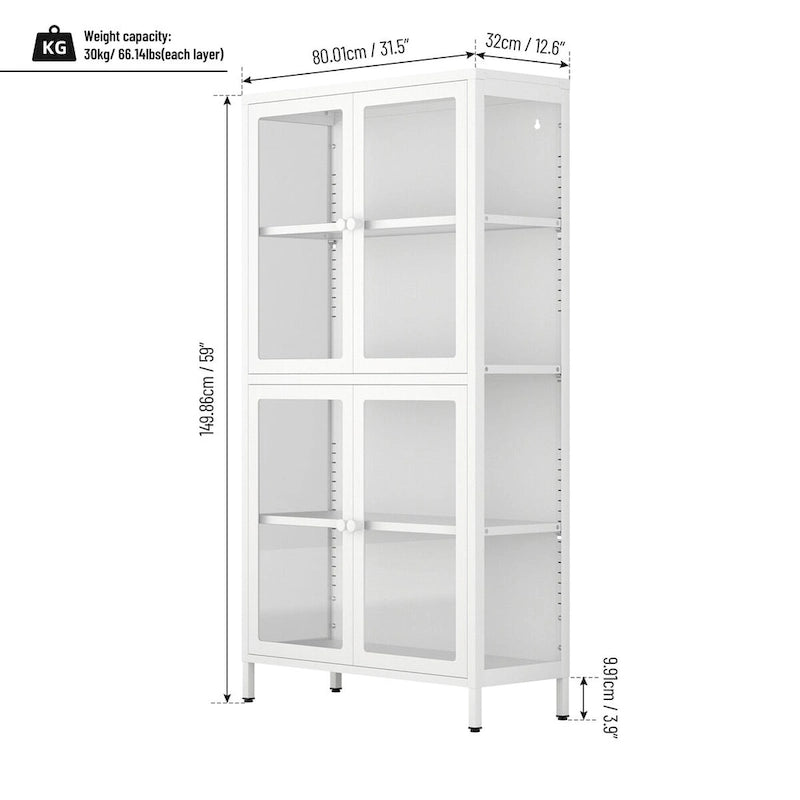 Meuble de rangement à quatre portes avec étagères réglables et pieds Meuble d'appoint en acier laminé à froid pour salon ou cuisine