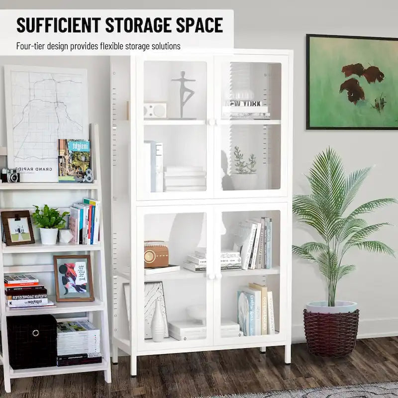 Meuble de rangement à quatre portes avec étagères réglables et pieds Meuble d'appoint en acier laminé à froid pour salon ou cuisine