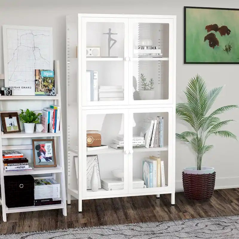 Meuble de rangement à quatre portes avec étagères réglables et pieds Meuble d'appoint en acier laminé à froid pour salon ou cuisine