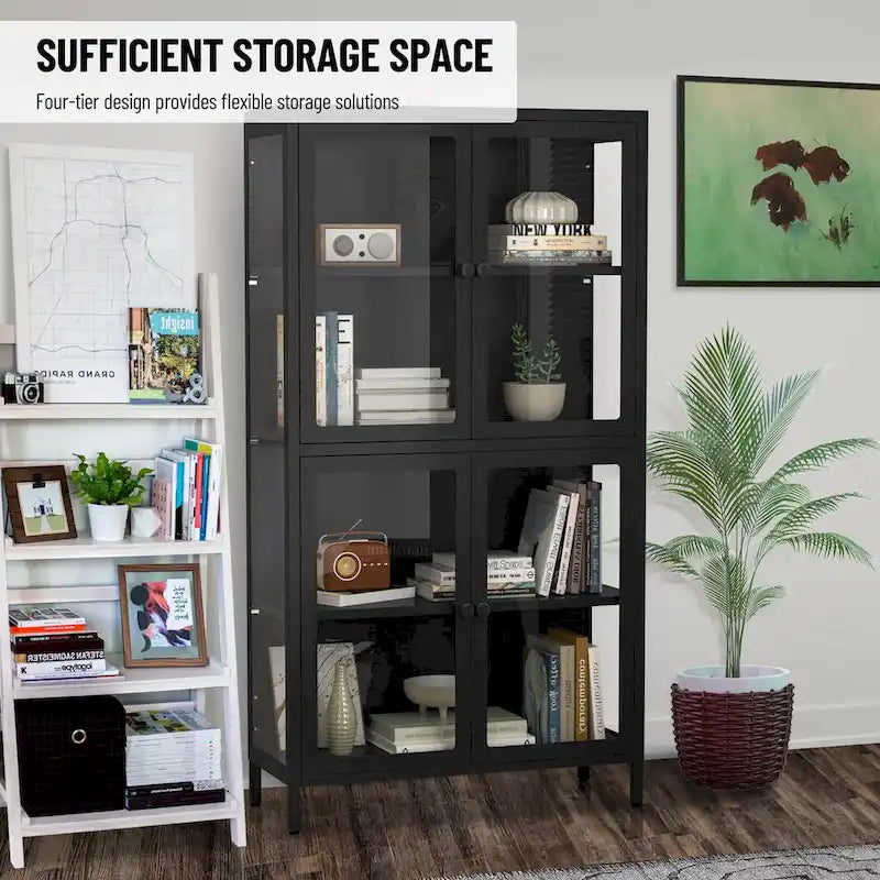 Meuble de rangement à quatre portes avec étagères réglables et pieds Meuble d'appoint en acier laminé à froid pour salon ou cuisine