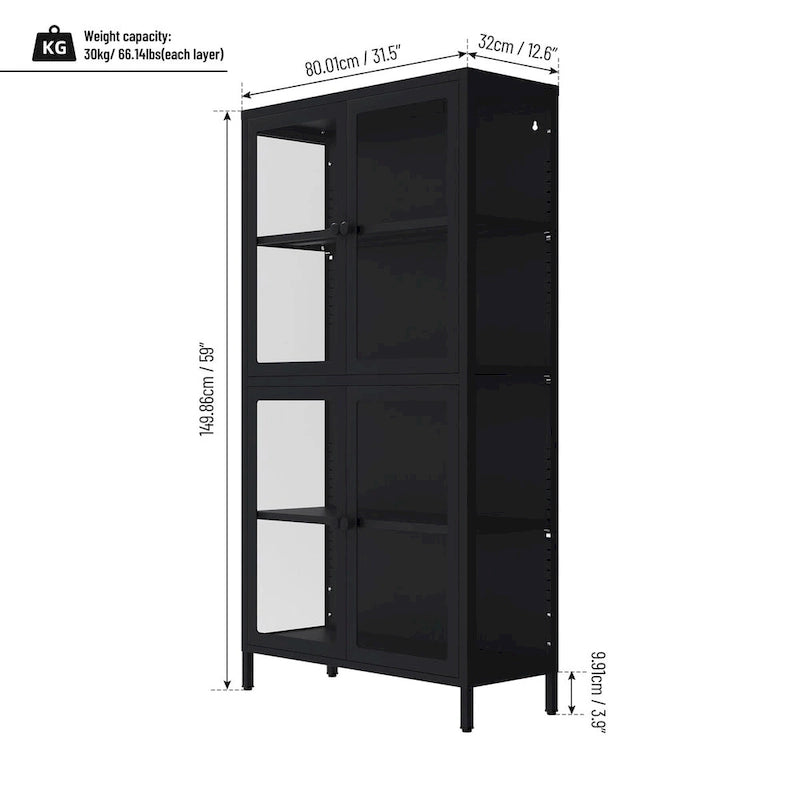 Meuble de rangement à quatre portes avec étagères réglables et pieds Meuble d'appoint en acier laminé à froid pour salon ou cuisine