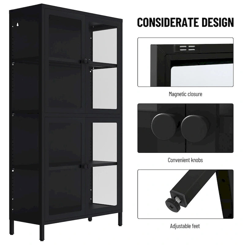 Meuble de rangement à quatre portes avec étagères réglables et pieds Meuble d'appoint en acier laminé à froid pour salon ou cuisine