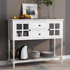 Buffet Console avec étagère inférieure, meuble de rangement en bois/verre style ferme pour salon (Gris antique)