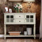 Buffet Console avec étagère inférieure, meuble de rangement en bois/verre style ferme pour salon (Gris antique)