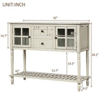 Buffet Console avec étagère inférieure, meuble de rangement en bois/verre style ferme pour salon (Gris antique)
