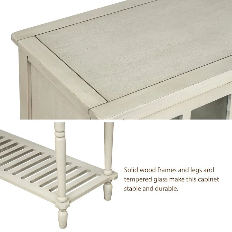 Buffet Console avec étagère inférieure, meuble de rangement en bois/verre style ferme pour salon (Gris antique)